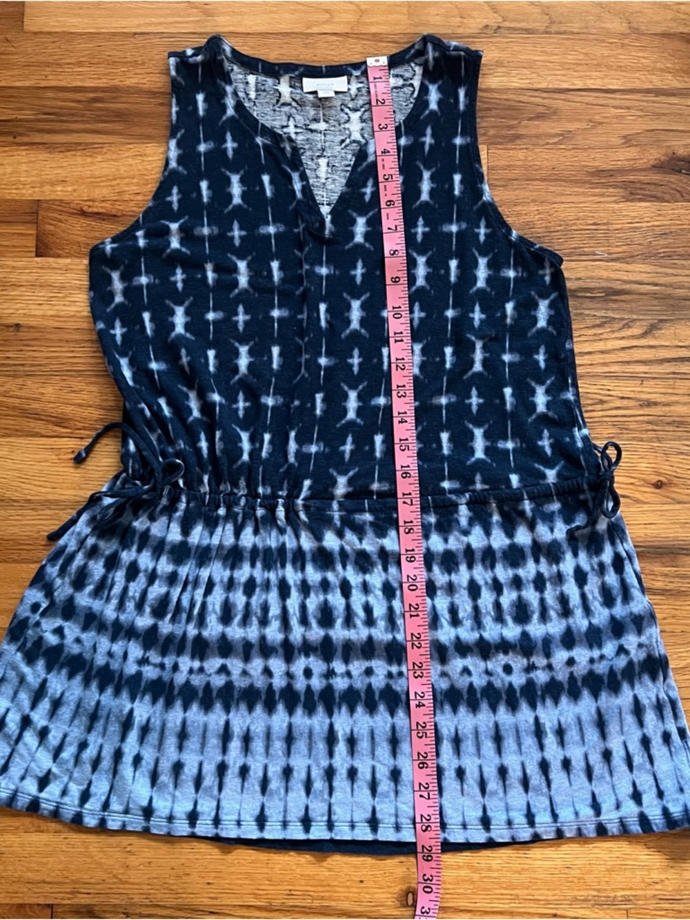 J. Jill Pure Jill Blue Shibori Tie Dye Linen  Tie Waist Sleeveless Tunic Shirt - Picture 5 of 7
